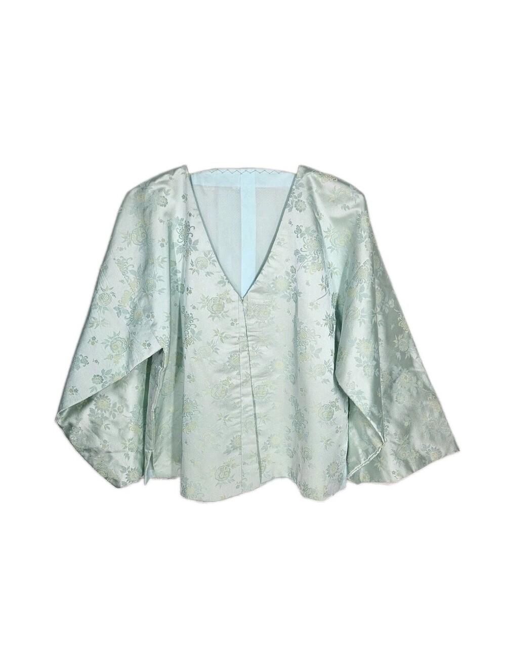 Vintage Chinese Hanfu Jacket Short Silk Brocade Green Hand Stitched Ooak